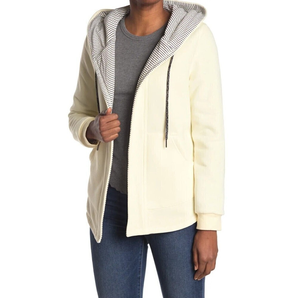 Melloday Women Hooded Open Front‎ Cardigan Jacket Cream XS